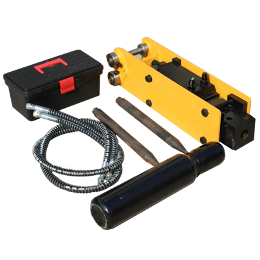 Hydraulikhammer für Minibagger mit Schläuchen und Meißel